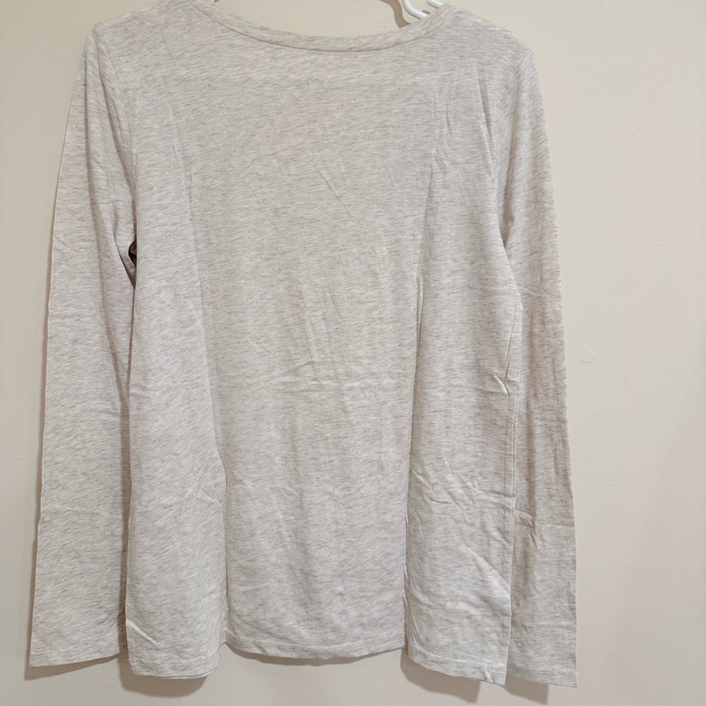 🎁Loft Outlet Women Golden Glittered Top in Cream and Heather Gray size Small - Picture 2 of 7